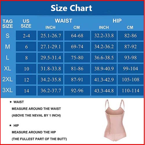 waist cincher size chart sample