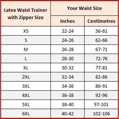 waist trainer size chart sample